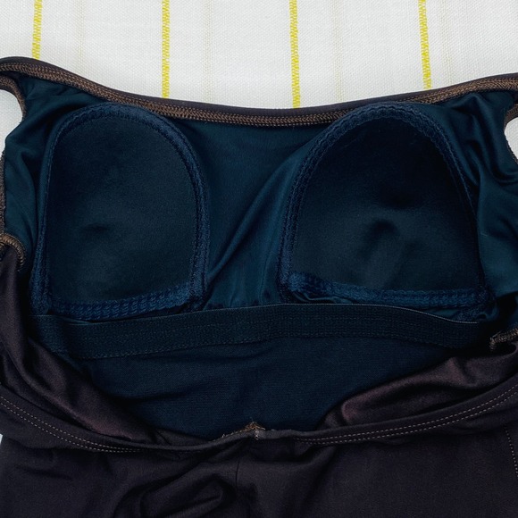 Vintage Longitude Brown and Gold Rhinestone One Piece Swimsuit Womens 8 Resort - Picture 8 of 11